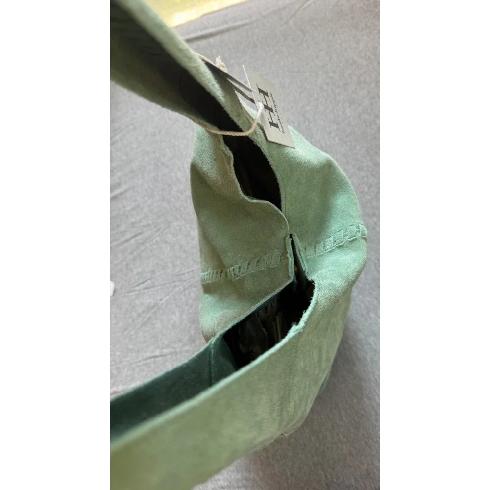 Haute Hippie Style Festival Suede Hobo Bag Green Braided Details Interior Pouch